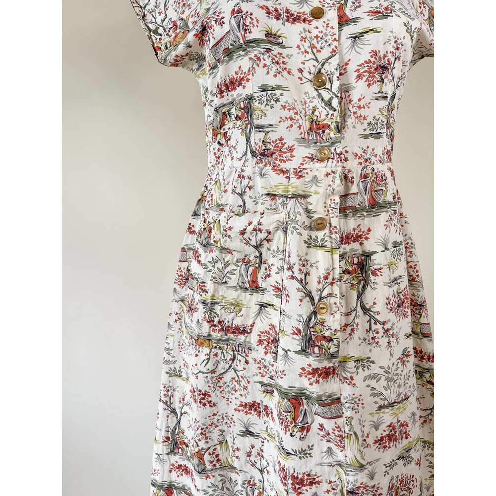 40s Vintage Ladies Strolling Homemade Novelty Print Dress Size 28w - Picture 8 of 11